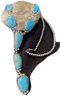 Navajo Kingman Turquoise Pendant Lariat Necklace | Sterling Silver Navajo Pearls | 1188