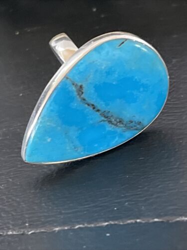 Navajo Blue Kingman Turquoise Ring | Sterling Silver | Sz 8 | Teardrop | Authentic Native American Handmade | 10509