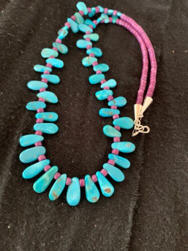 Native American Turquoise & Sugilite Necklace | Navajo Sterling Silver | 23" | 4246