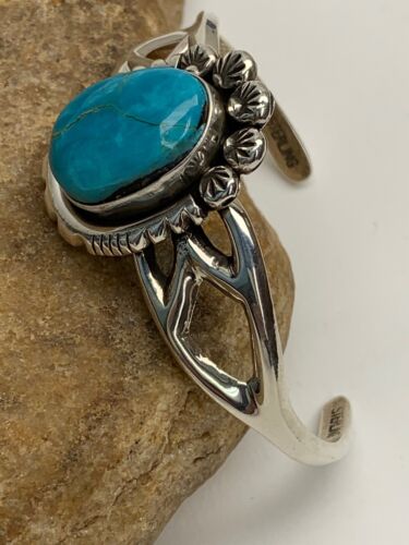 Southwestern Navajo Turquoise Cuff Bracelet | Sterling Silver | Authentic Native American Handmade | 4756 - Masha USA