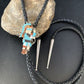 Men's Bolo Tie | Zuni Kachina | Blue Kingman Turquoise & Coral | Sterling Silver | 13672