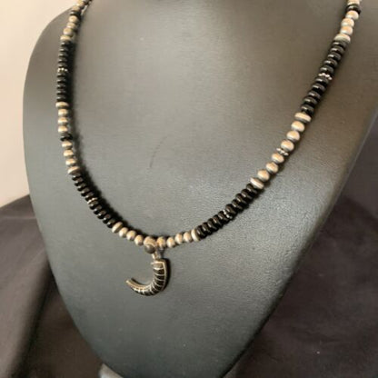 Navajo Inlay Pendant | Sterling Silver Black Onyx Necklace | Authentic Native American Handmade | 12281