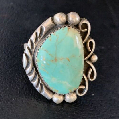 Men's Navajo Green Royston Turquoise Ring | Sterling Silver | Sz 12.5 | Authentic Native American Handmade | 13858
