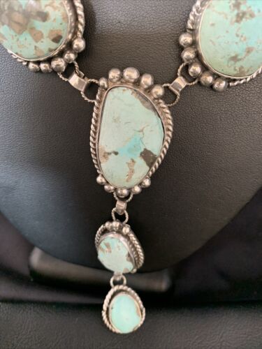 Navajo Blue Turquoise Lariat Necklace | Dry Creek Sterling Silver | 30" | Native American Handmade | 13773