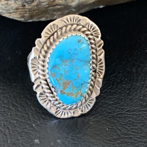 Southwestern Navajo Blue Kingman Turquoise Ring | Sterling Silver | Sz 7 | 12955