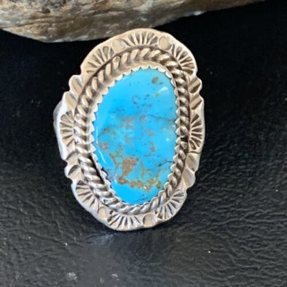 Southwestern Navajo Blue Kingman Turquoise Ring | Sterling Silver | Sz 7 | 12955