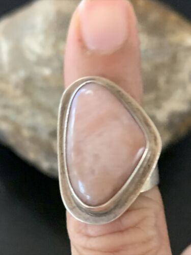 Navajo Old Pawn Pink Rose Quartz Ring | Sterling Silver | Sz 6 | Authentic Native American Handmade | 10834