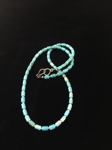 Native American Blue Turquoise Tube Necklace | Sterling Silver | 20" | 10009 - Masha USA