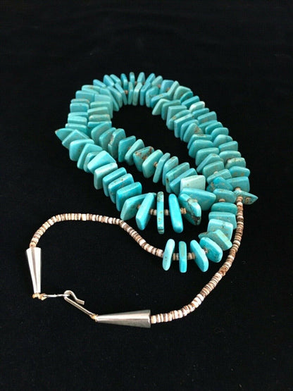 Santo Domingo | Spiderweb Turquoise Bead Necklace | Sterling Silver | 29" | Authentic Native American Handmade | 1758