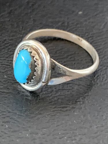 Navajo Blue Turquoise Ring | Sterling Silver | Sz 7.5 | Authentic Native American Handmade | 10723
