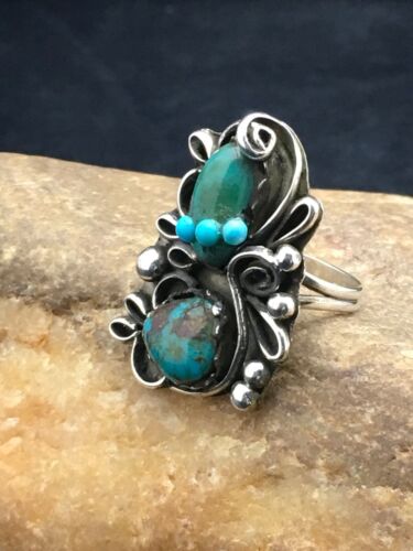 Navajo Multi-Stone Turquoise Ring | Sterling Silver | Sz 8.75 | Native American Handmade | 3182