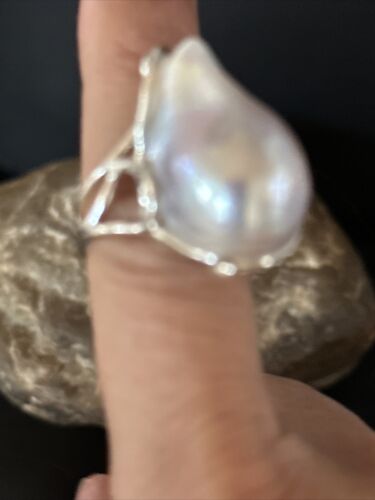 Women's White Baroque Pearl Adjustable Ring | Sterling Silver | Sz 7.5 | 14262