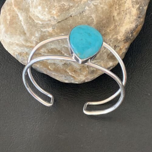 Minimalist Women's Blue Kingman Turquoise Cuff Wire Bracelet | Sterling Silver | 12867