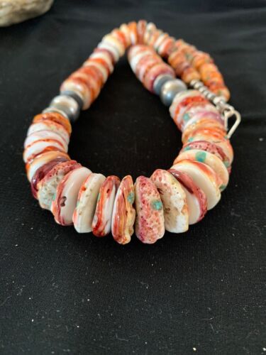 Navajo Red Spiny Oyster & Sterling Silver Graduated Necklace | Authentic Native American | 20" | 3242