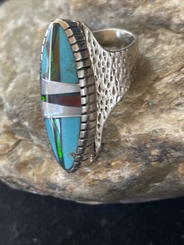 Navajo Multi-Color Opal & Turquoise Inlay Ring | Sterling Silver | Sz 7 | Authentic Native American Handmade | 1582