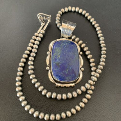 Native American Navajo Blue Lapis Pendant Necklace | Sterling Silver | Authentic Handmade | 11847