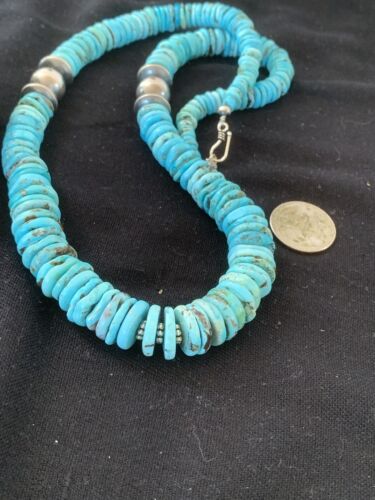 Southwestern Navajo Sterling Silver Graduated Blue Turquoise Necklace | Authentic Native American | 25" | 602