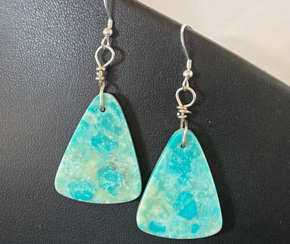 Southwestern Navajo Slab Turquoise Dangle Earrings | Sterling Silver | Authentic Native American Handmade | 1325