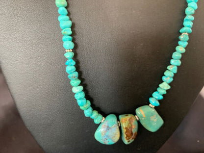 Navajo Blue Turquoise Nugget Pendant Necklace | Sterling Silver Pearls | 18" | Authentic Native American Handmade | 12446