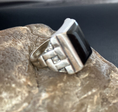 Native American Navajo Handmade Sterling Silver Black Onyx Ring | Sz 10 | 14443