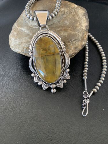 Men's Navajo Pearl Sterling Silver Necklace | Coffee Tiger's Eye Pendant | 11689