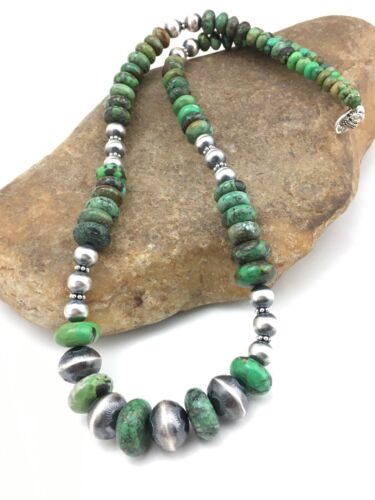 Authentic Native American Navajo Sterling Silver Necklace | Graduated Turquoise | 22" | 4769