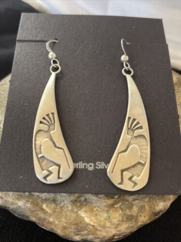 Handmade Sterling Silver Kokopelli Dangle Earrings | Authentic Native American Hopi Design | 01501