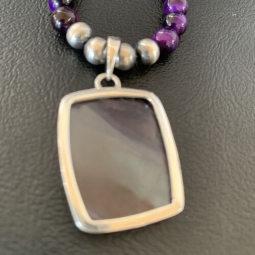 Navajo Pearls Purple Sugilite Onyx Necklace Pendant | Sterling Silver | Authentic Native American Handmade | 13395