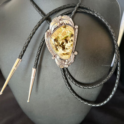 Men's Green Royston Turquoise Bolo Tie | Sterling Silver | Navajo | Authentic Native American Handmade | 14786