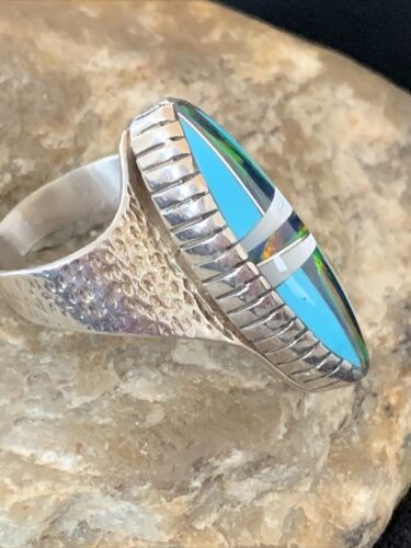 Multi-Color Opal & Turquoise Inlay Ring | Sterling Silver | Sz 8.5 | 01468