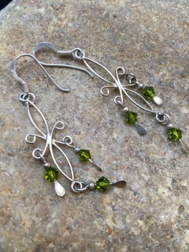 Green Peridot Minimalist Earrings | Navajo Sterling Silver | Native American Handmade | 8988