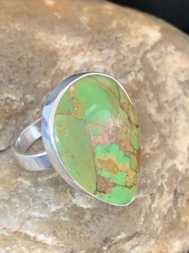 Navajo Green Mojave Turquoise Ring | Sterling Silver | Sz 8 | Authentic Native American Handmade | 11788