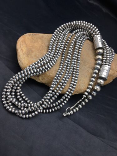 Navajo Pearls 5mm Sterling Silver Necklace | 6-Strand Pendant 30.5" | Native American | 93630