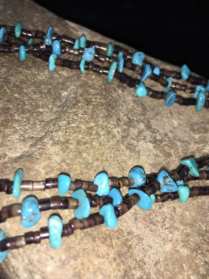 Navajo Blue Nugget Turquoise Necklace | Sterling Silver | Authentic Native American Handmade | 01817