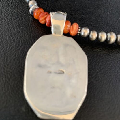 Navajo Red Coral & Spiny Oyster Necklace | Sterling Silver Bead | Authentic Native American Handmade | 13735