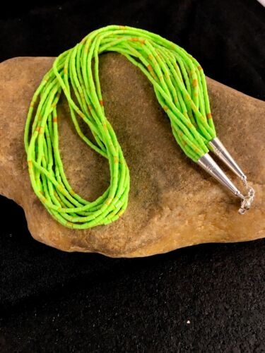 Southwestern Gaspeite Heishi Necklace | 10 Strand | Sterling Silver | 20" | 8871