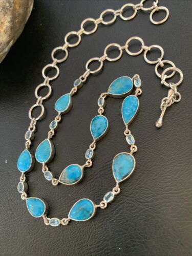 Native American Blue Turquoise Topaz Necklace | Sterling Silver | 20" | Multi-Stone | 10515 - Masha USA