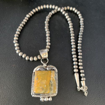 Navajo Bumblebee Jasper Pendant Necklace | Sterling Silver | Authentic Native American Handmade | 13621 - Masha USA