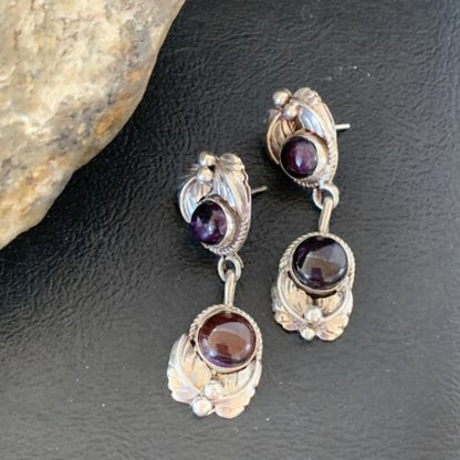 Native American Navajo Purple Sugilite Dangle Earrings | Sterling Silver | Handmade | 1592