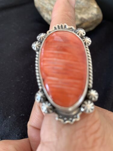 Southwestern Women's Navajo Red Spiny Oyster Ring | Sterling Silver | Sz 10 | Authentic Native American Handmade | 1005