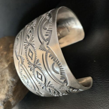 Navajo Stamped Cuff Bracelet | Sterling Silver | Authentic Native American Handmade | 14124