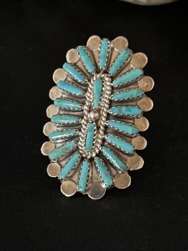 Navajo Blue Turquoise Cluster Ring | Authentic Native American Sterling Silver | Multi-Stone | Sz 8.5 | 14273