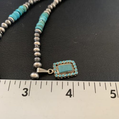 Navajo Blue Turquoise Cluster Pendant Necklace | Sterling Silver | 21" | Authentic Native American Handmade | 12578