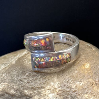 Native American Navajo Red Opal Inlay Ring | Sterling Silver | Sz 14.5 | 14584 - Masha USA