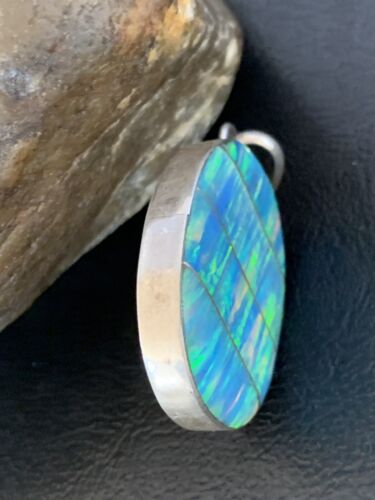 Navajo Blue Opal Inlay Pendant | Sterling Silver | Authentic Native American Handmade | 13142