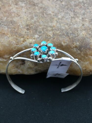 Native American Handmade Sterling Silver Blue Turquoise Bracelet | 10181