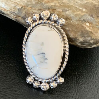 Navajo White Buffalo Turquoise Ring | Sterling Silver | Sz 7.5 | Authentic Native American Handmade | 13354