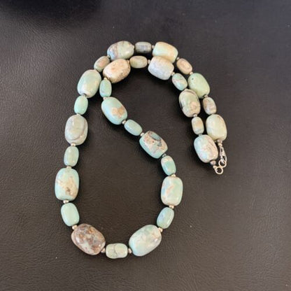 Navajo Blue Turquoise Bead Necklace | Sterling Silver | 20" | Authentic Native American Handmade | 12965