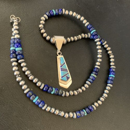 Men's Navajo Pearl Blue Lapis Turquoise Pendant Necklace | Sterling Silver | 21" | 12611