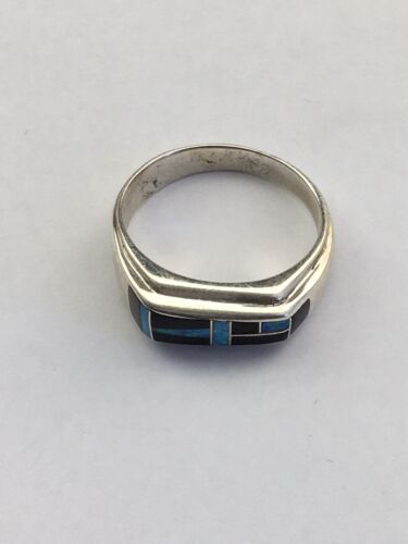 Native American Men's Navajo Opal & Black Onyx Inlay Ring | Sterling Silver | Sz 10 | 1600